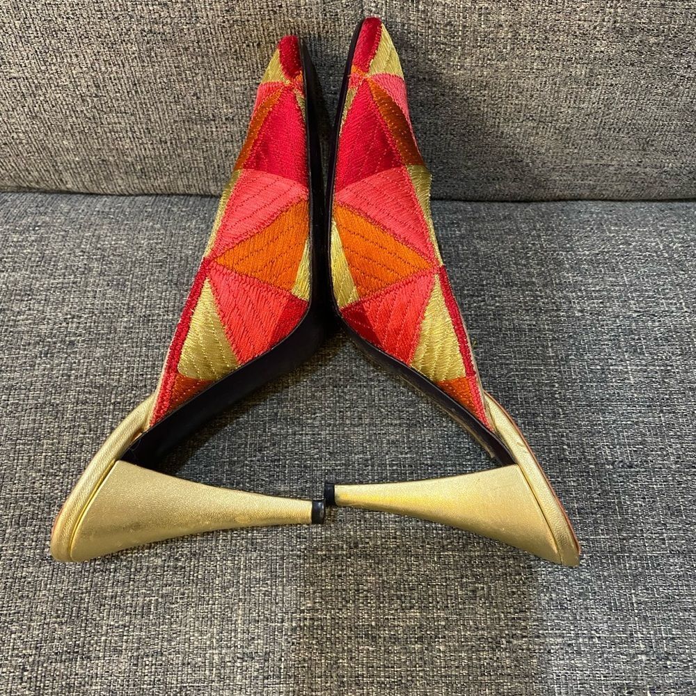 Fendi Red and Gold Geometric Mules - Picture 5 of 11